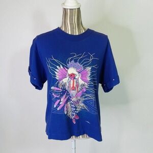 Vintage 90s Native American Purple Chief Western Short Sleeve T-Shirt Large